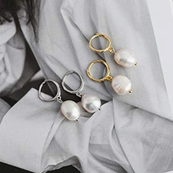 Silver Freshwater Pearl Hoop Earrings – Solid Silver - Picture 4 of 7